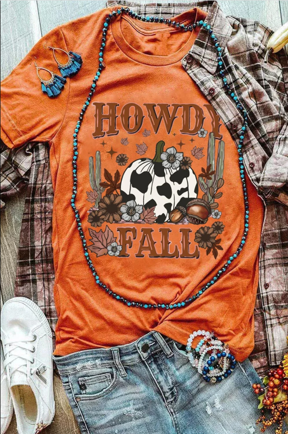 Yeehaw To Fall Cuffed Graphic Tee | Orange | +Plus Available