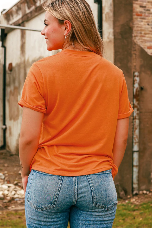 Yeehaw To Fall Cuffed Graphic Tee | Orange | +Plus Available