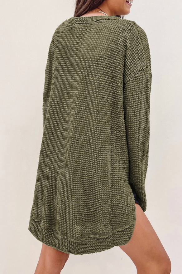 You'll Fall In Love Waffle Knit Long Sleeve Oversized Top | Green | +Plus Available