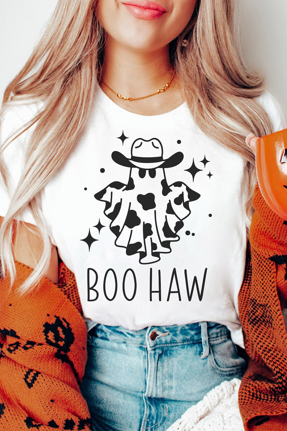 Boo Haw Y'all Cuffed Graphic Tee | White | +Plus Available
