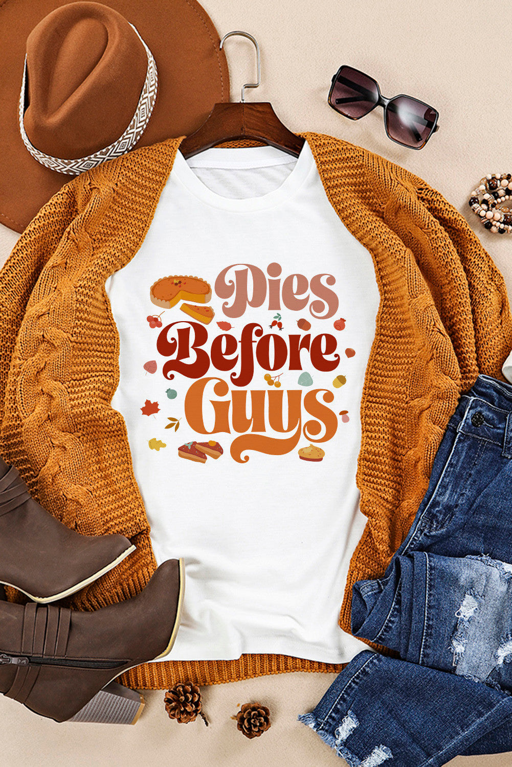 Pies Before Guys Cutie Pies Cuffed Graphic Tee | White | +Plus Available