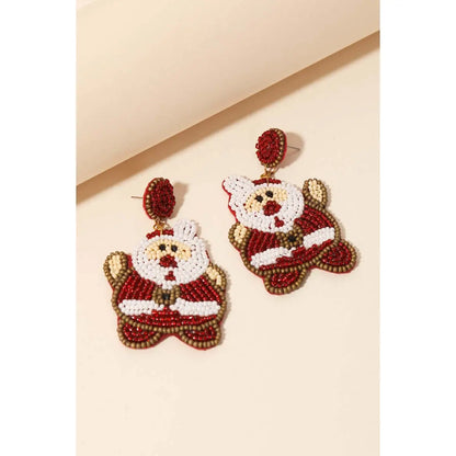 Waving Santa Claus Beaded Earrings