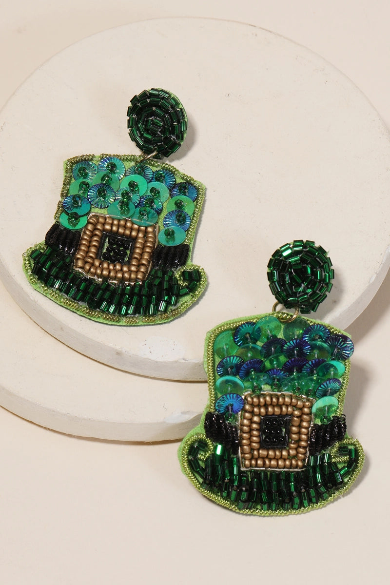 Leprechaun Hat Beaded Earrings