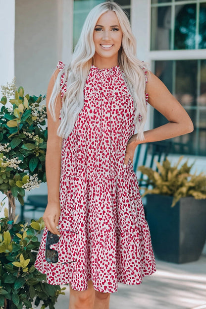 Cupid's Favorite Leopard Ruffled Tiered Sleeveless Mini Dress | Red