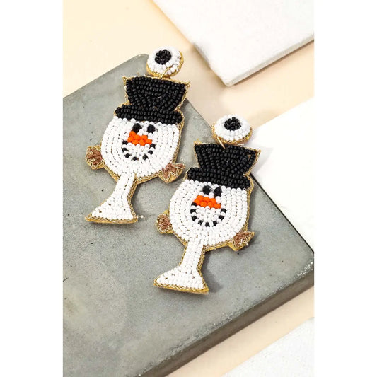 Snowman Wine Glass Beaded Earrings