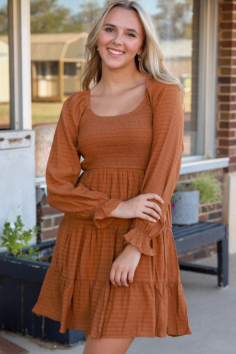 Cozy Coco Boho Long Sleeve Dress | Brown