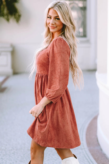 Autumn In New York Suede Long Sleeve Dress | Brown