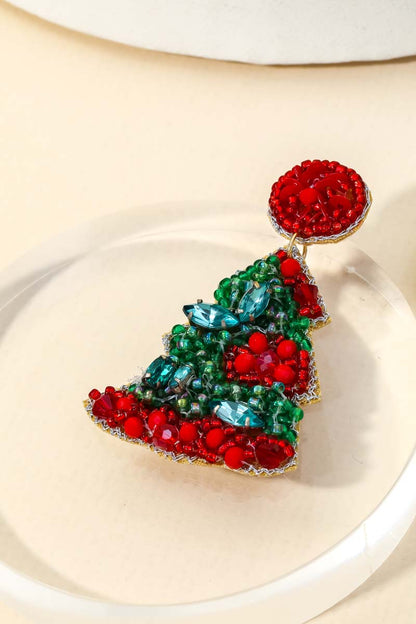 Christmas Tree Beaded Earrings