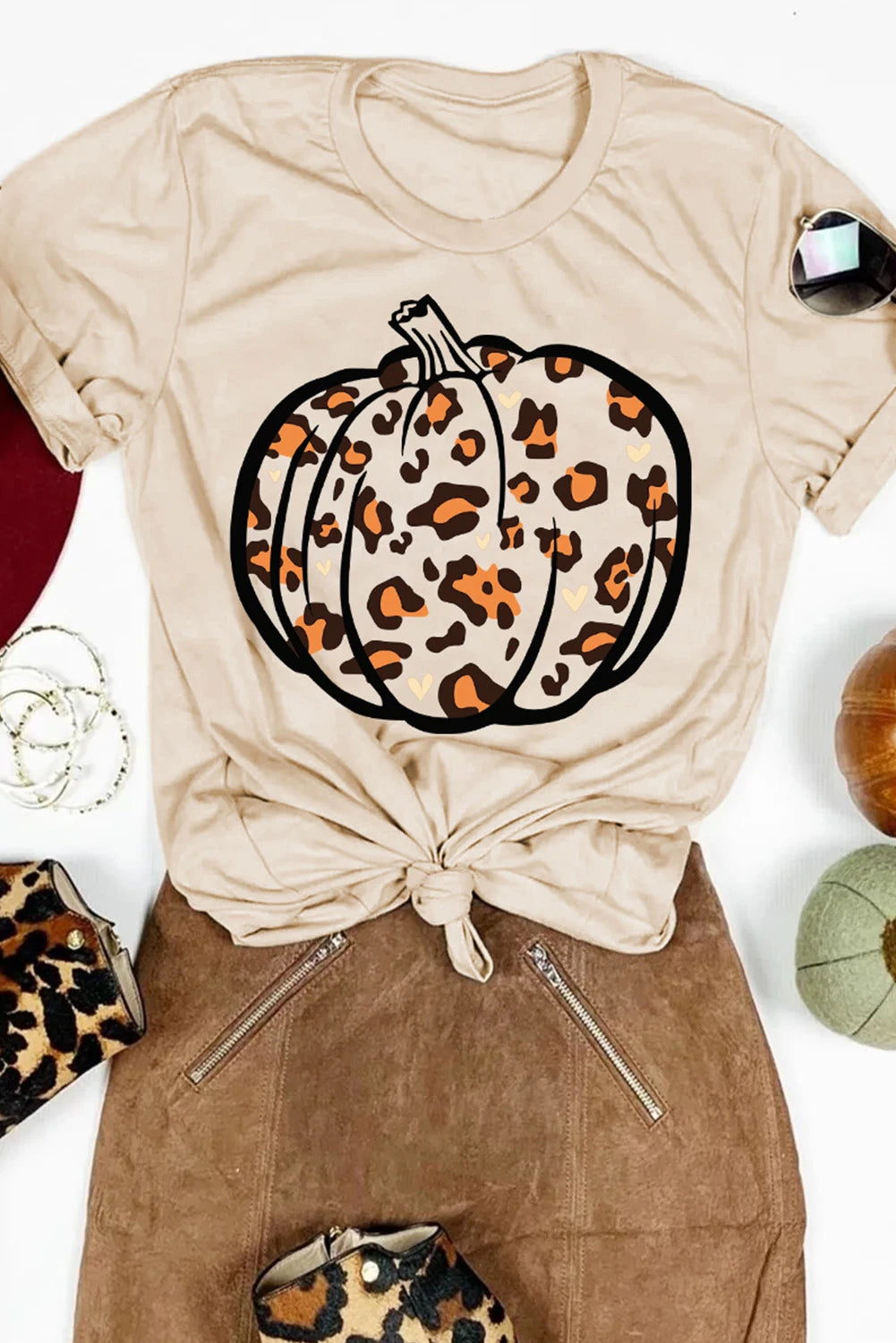 Go Big Or Gourd Home Cuffed Graphic Tee | Khaki | +Plus Available