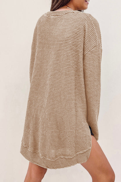 You'll Fall In Love Waffle Knit Long Sleeve Oversized Top | Cream | +Plus Available