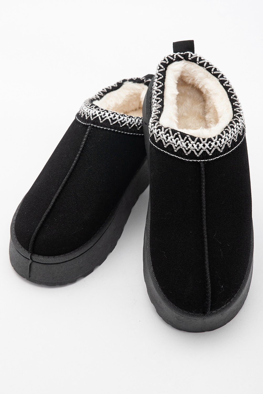 Viral Faux Fur Suede Platform Slides | Black