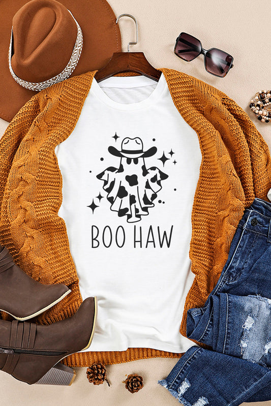 Boo Haw Y'all Cuffed Graphic Tee | White | +Plus Available