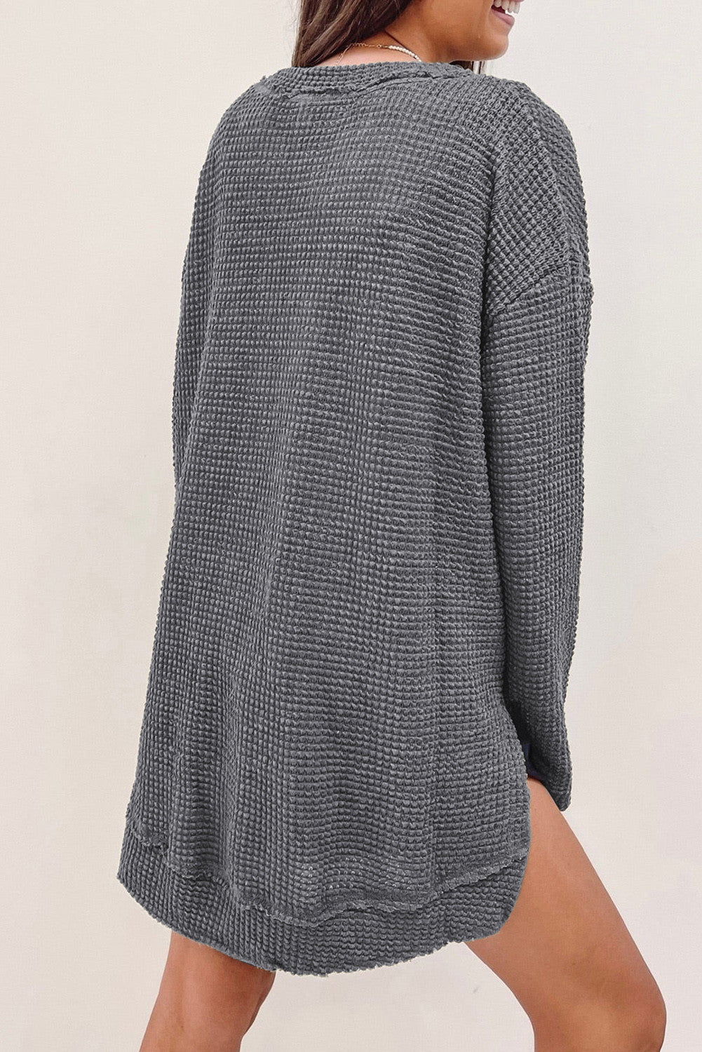 You'll Fall In Love Waffle Knit Long Sleeve Oversized Top | Gray | +Plus Available