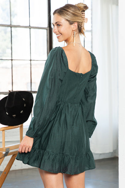 Autumn Annette Flounce Long Sleeve Mini Dress | Green