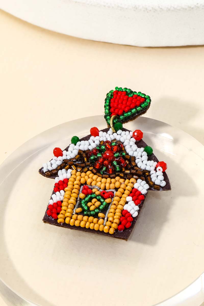 Gingerbread House Beaded Earrings