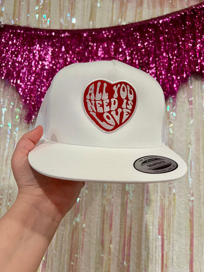 All You Need Is Love Embroidered Snap Back | White