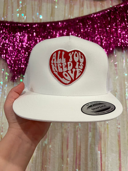 All You Need Is Love Embroidered Snap Back | White