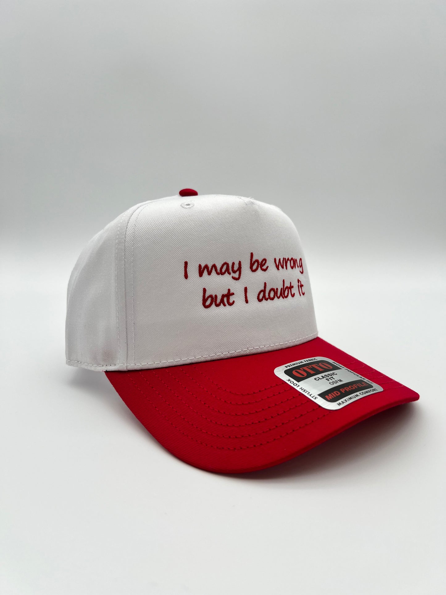 I May Be Wrong Embroidered Hat| White & Red