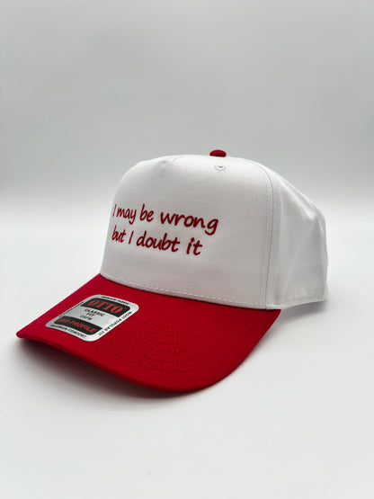 I May Be Wrong Embroidered Hat| White & Red