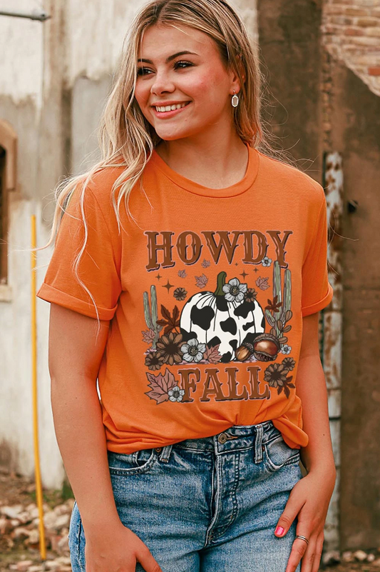 Yeehaw To Fall Cuffed Graphic Tee | Orange | +Plus Available