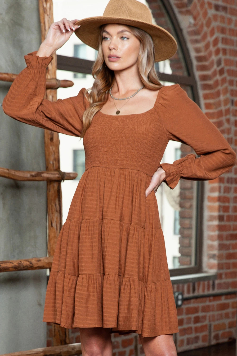 Cozy Coco Boho Long Sleeve Dress | Brown