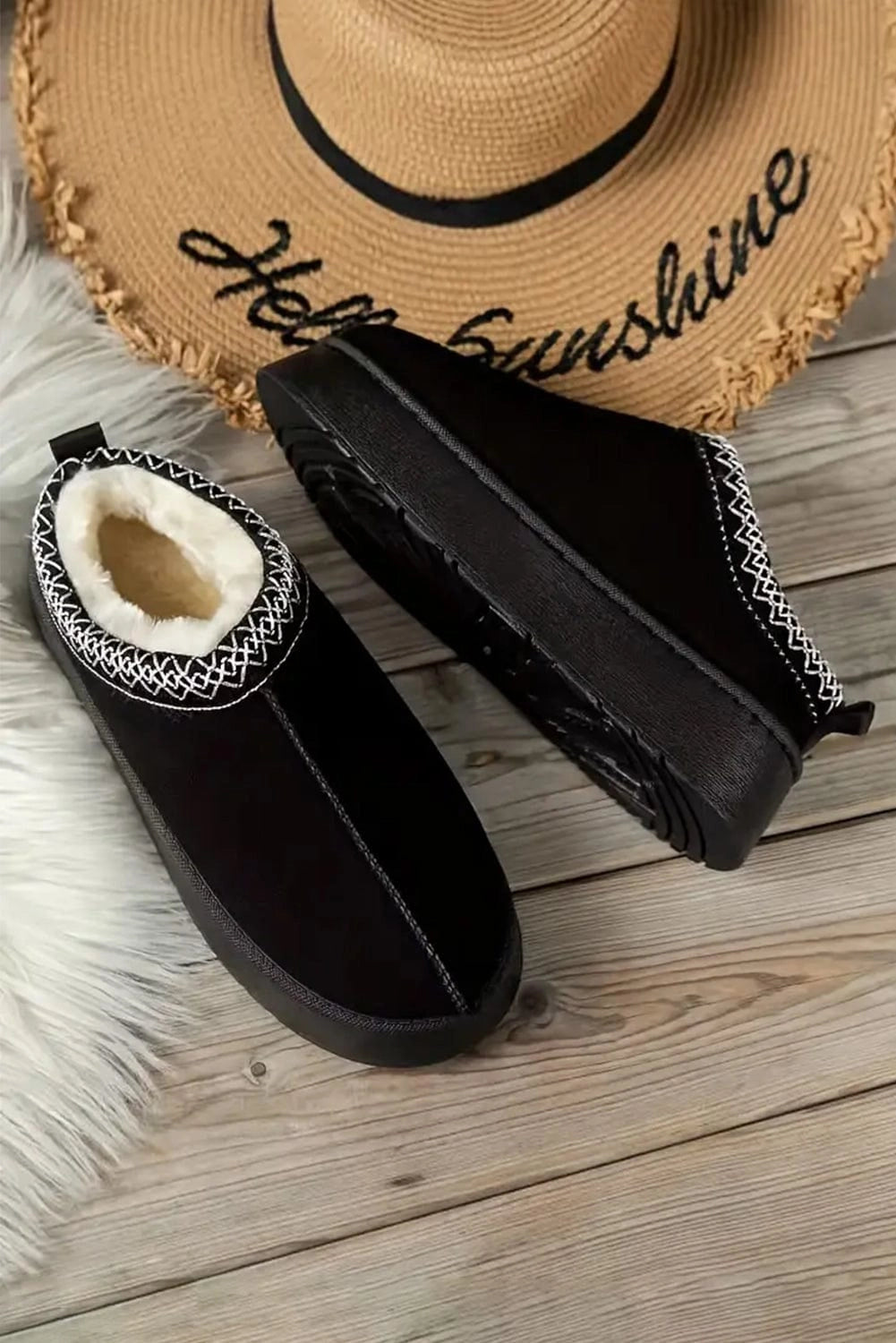 Viral Faux Fur Suede Platform Slides | Black