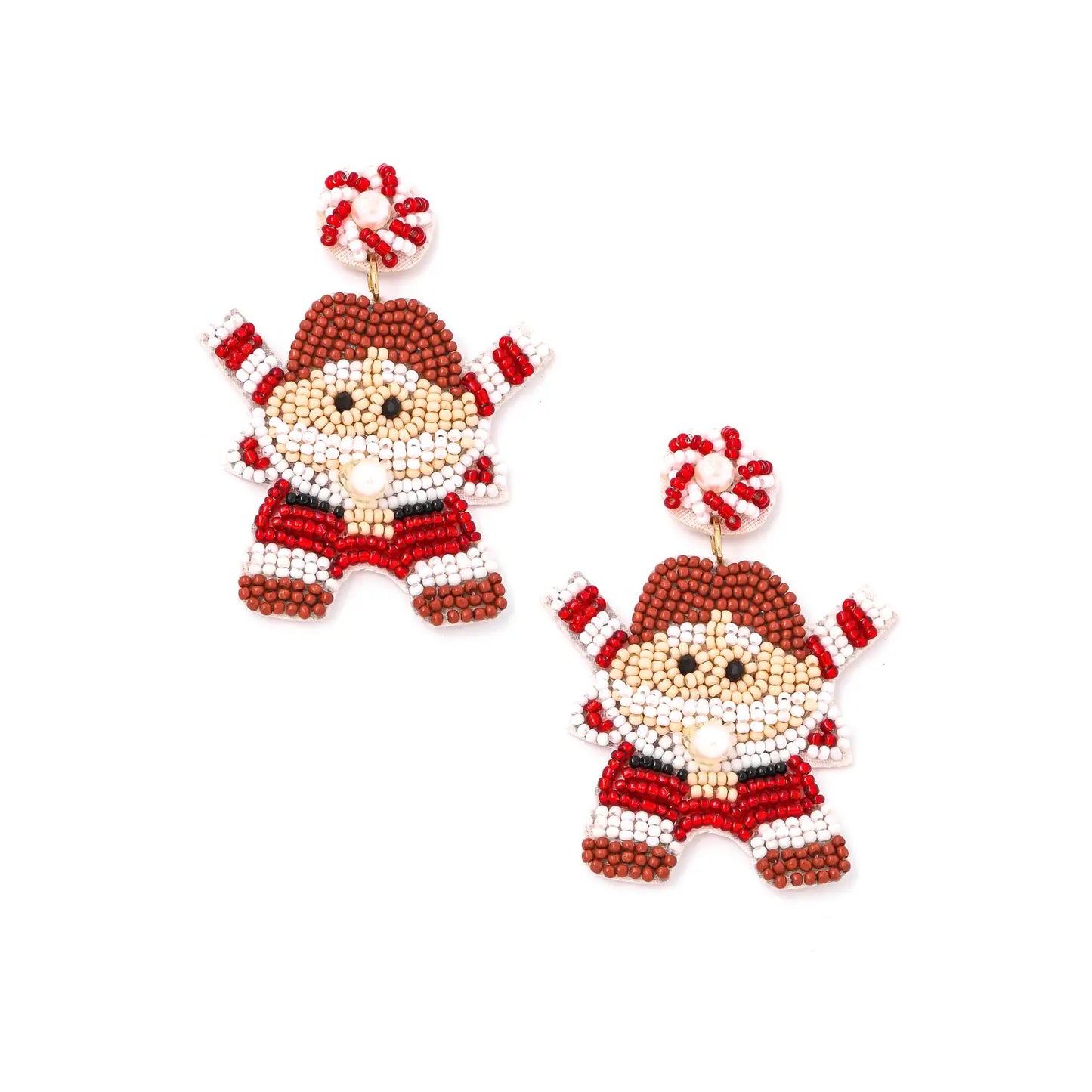 Peppermint Christmas Santa Claus Beaded Earrings