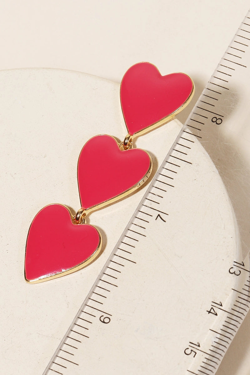 Pink Enamel Heart Layered Drop Earrings