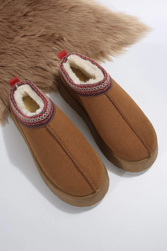 Viral Faux Fur Suede Platform Slides | Chestnut