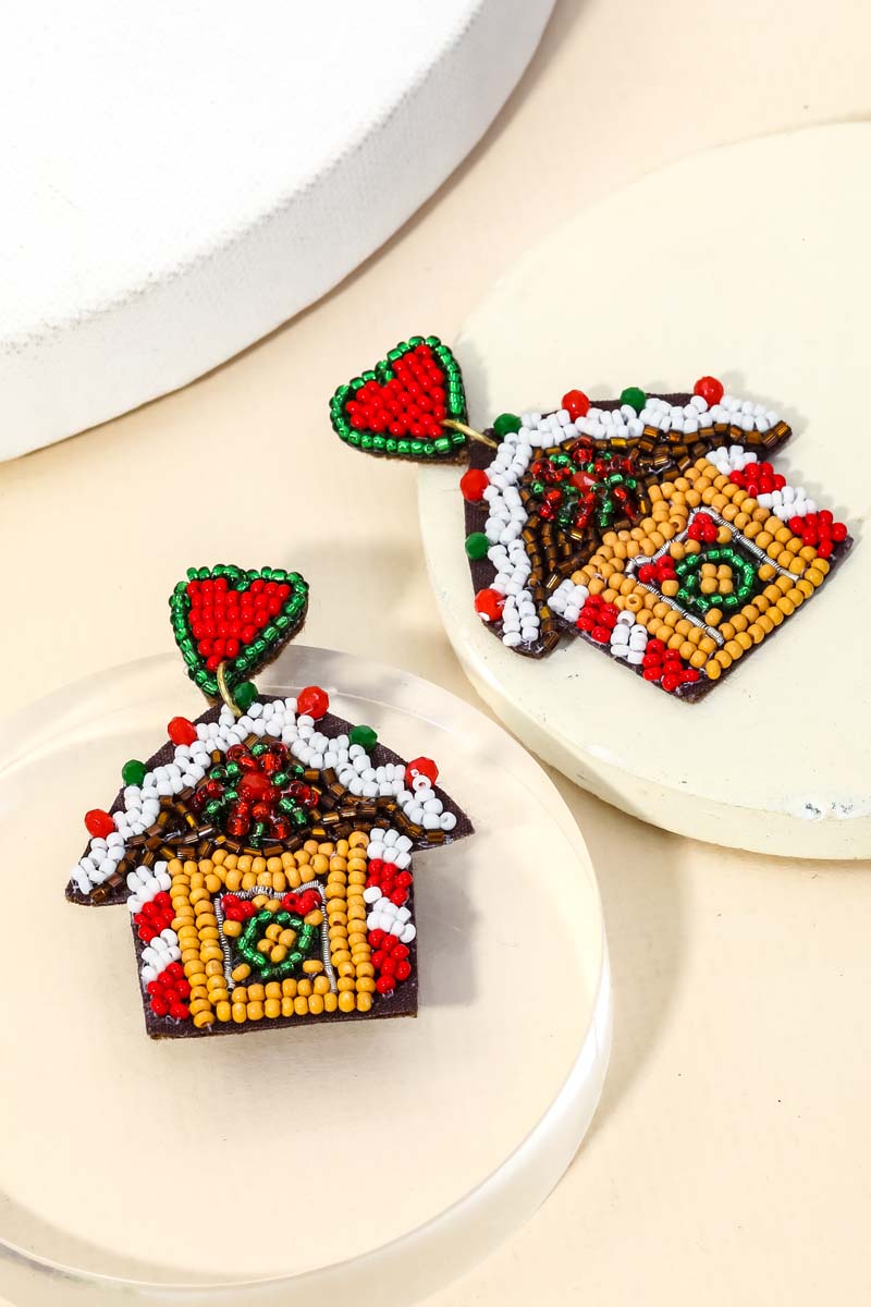 Gingerbread House Beaded Earrings