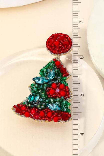 Christmas Tree Beaded Earrings