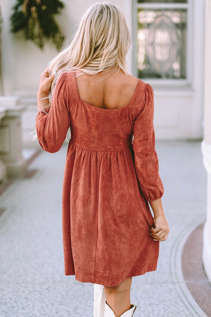 Autumn In New York Suede Long Sleeve Dress | Brown