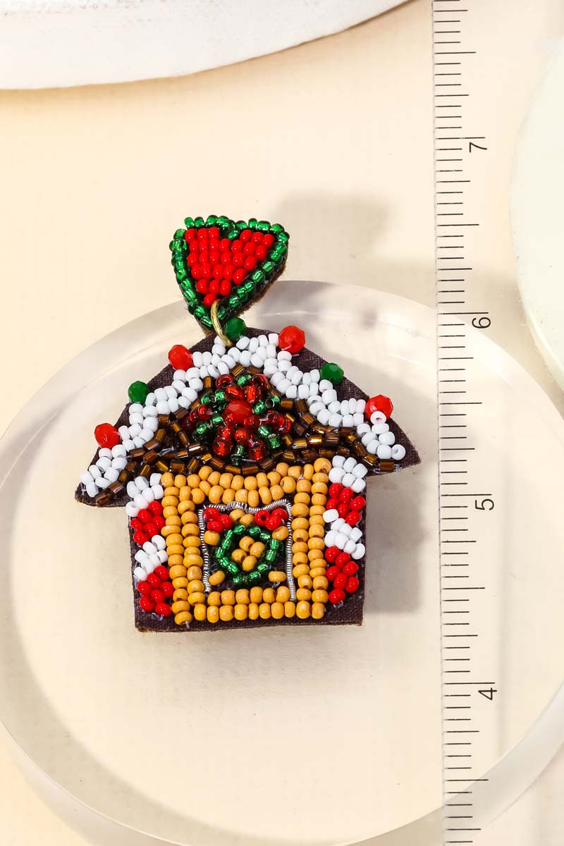 Gingerbread House Beaded Earrings