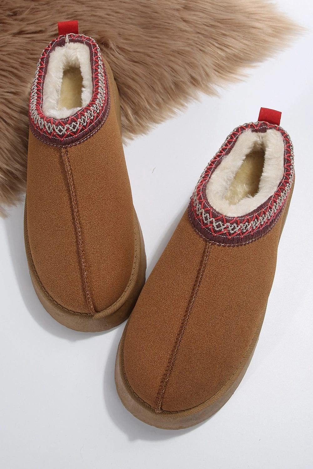 Viral Faux Fur Suede Platform Slides | Chestnut