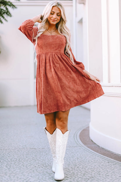 Autumn In New York Suede Long Sleeve Dress | Brown