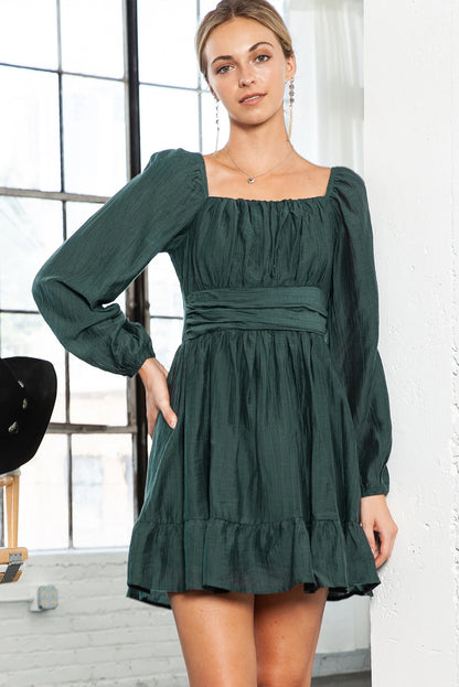 Autumn Annette Flounce Long Sleeve Mini Dress | Green