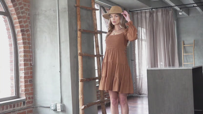 Cozy Coco Boho Long Sleeve Dress | Brown